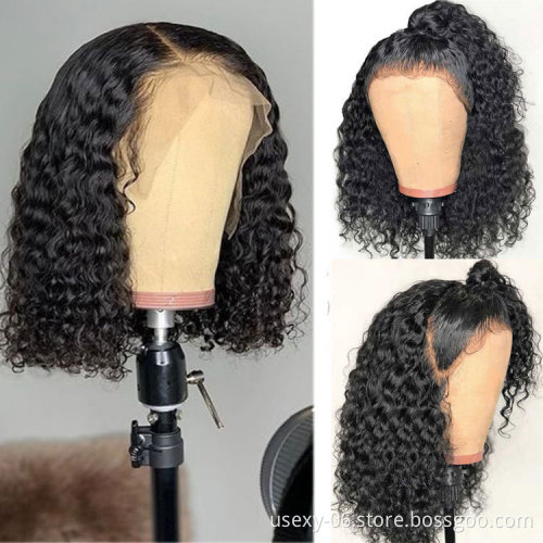 Raw Indian Virgin Human Hair Lace Frontal Wig for Black Women HD Full Lace Front Wig Deep Wave Curly Bob Closure Wig